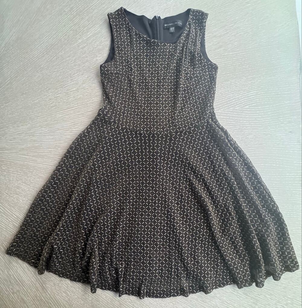 MelaLondon GoldMetallic Geometric SkaterDress FitFlare Black Polyamide Blend US6